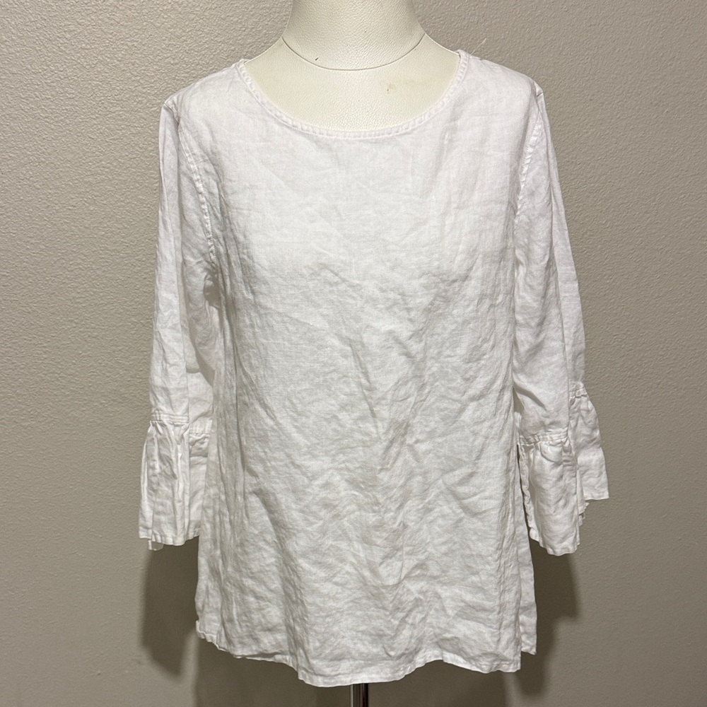 John Mark 100% Linen White Blouse with Ruffle Sleeves